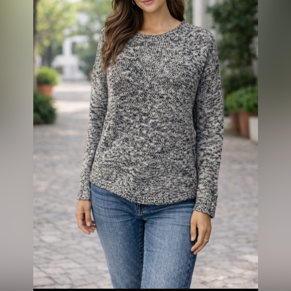 Rock & Republic Women Sweater Small Gray Black Silver Shimmer Pullover